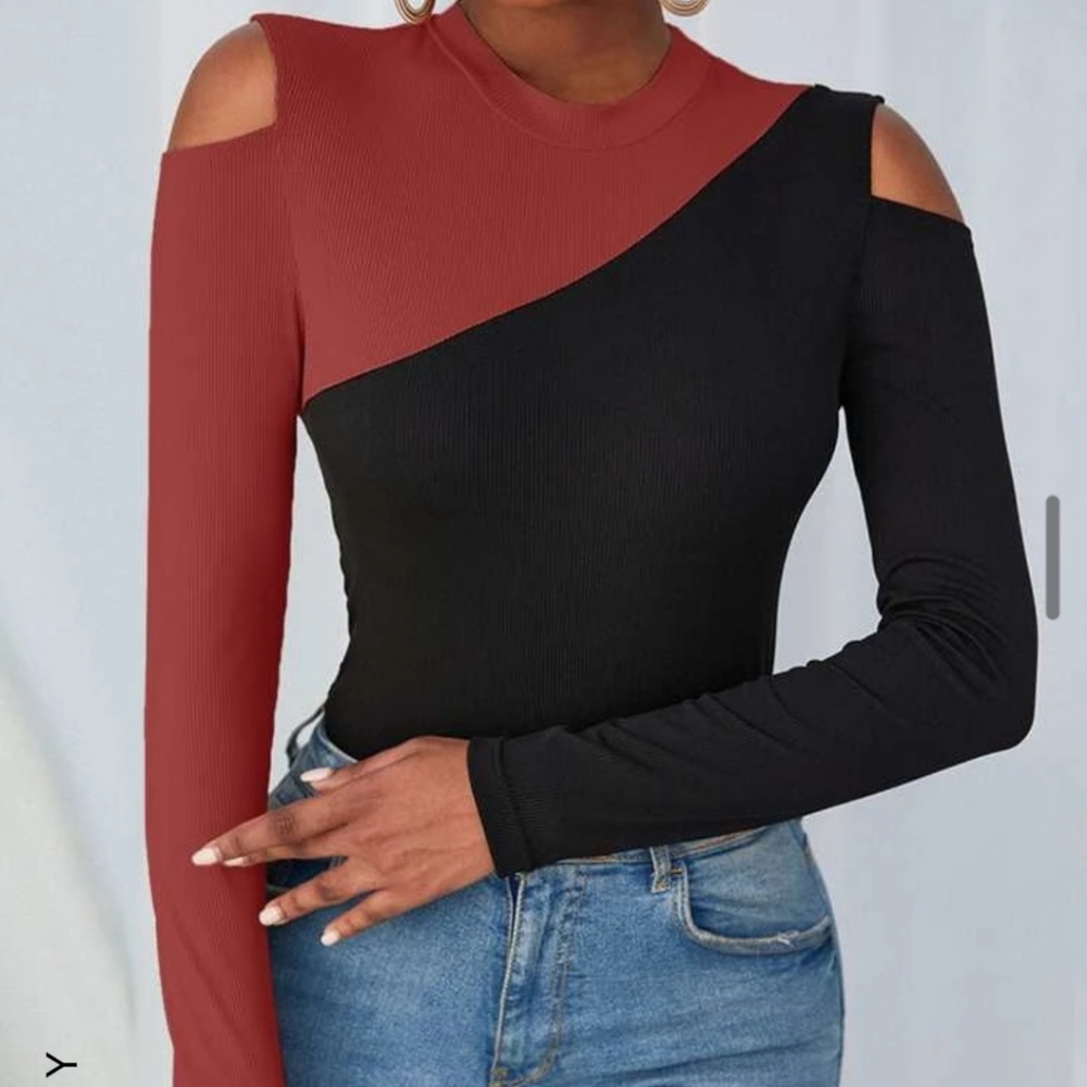 Shein two toned Long sleeve shoulderless tee